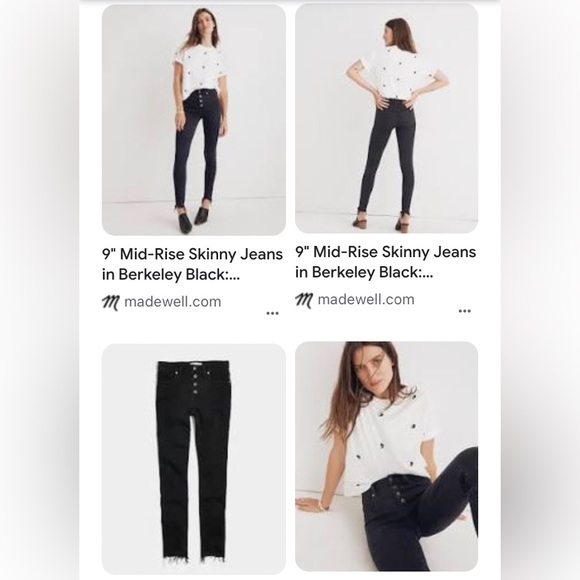 Madewell 9” high rise skinny jeans, button fly, black, raw distressed hem, 26T - Picture 2 of 15